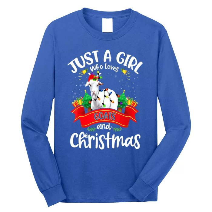 Merry Christmas Just Loves Goat And Xmas Tree Lights Gift Long Sleeve Shirt