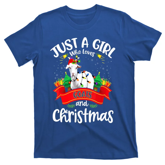 Merry Christmas Just Loves Goat And Xmas Tree Lights Gift T-Shirt