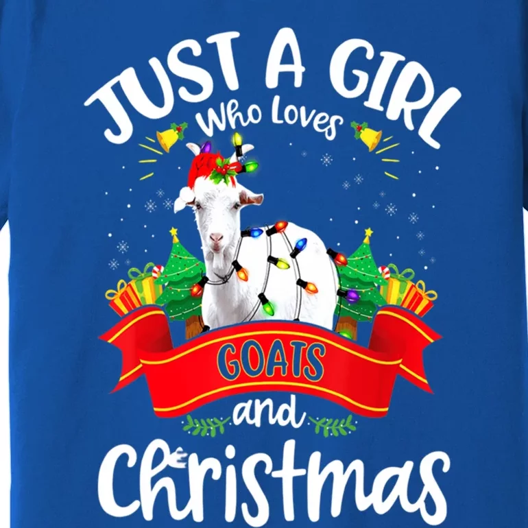 Merry Christmas Just Loves Goat And Xmas Tree Lights Gift Premium T-Shirt