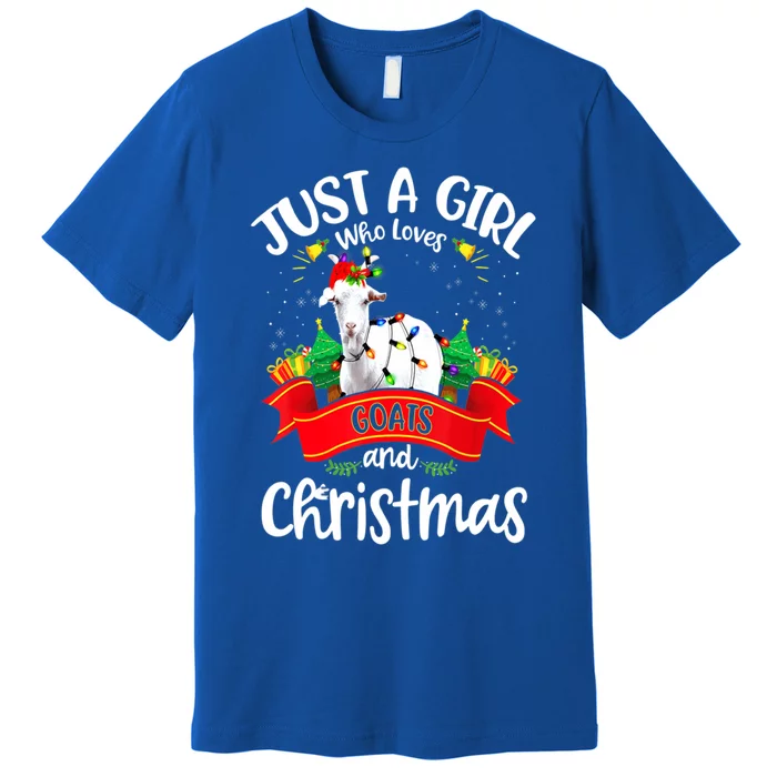 Merry Christmas Just Loves Goat And Xmas Tree Lights Gift Premium T-Shirt