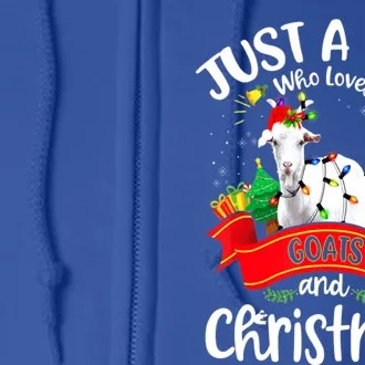 Merry Christmas Just Loves Goat And Xmas Tree Lights Gift Full Zip Hoodie