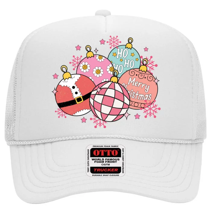 Merry Christmas Jingle Balls Cute Holiday High Crown Mesh Trucker Hat