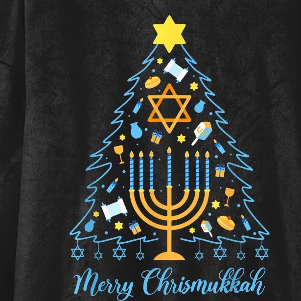 Merry Chrismukkah Jewish Menorah Christmas Tree Hooded Wearable Blanket