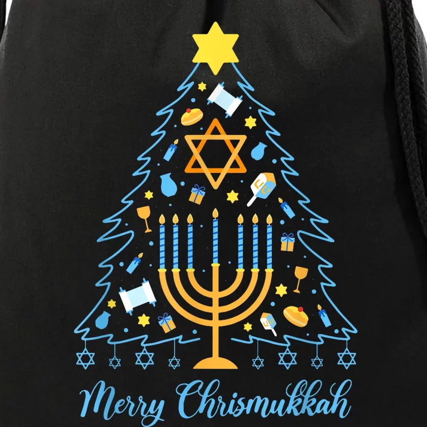 Merry Chrismukkah Jewish Menorah Christmas Tree Drawstring Bag