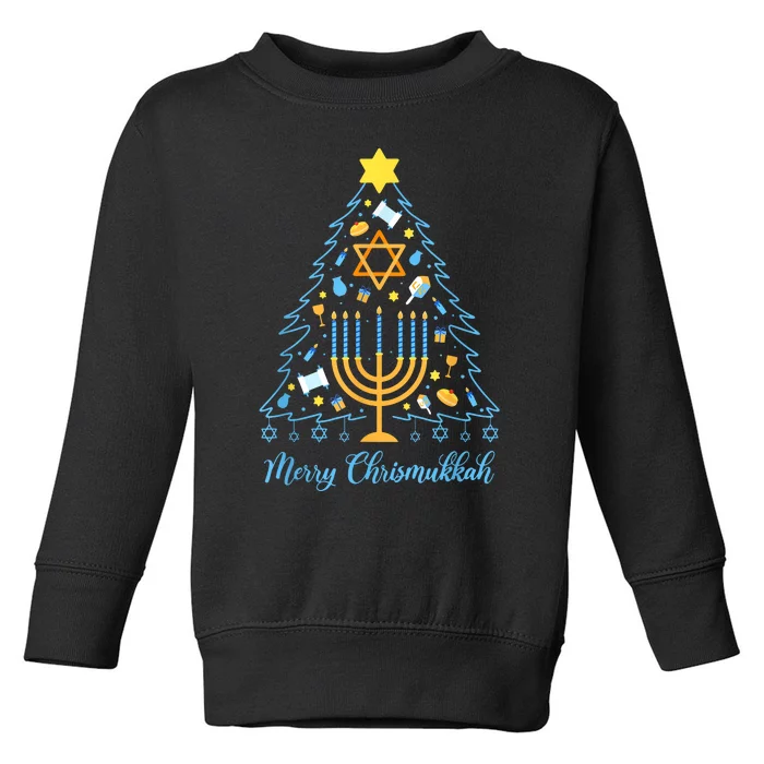 Merry Chrismukkah Jewish Menorah Christmas Tree Toddler Sweatshirt