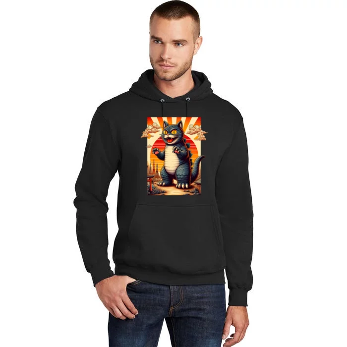 Monster Cat Japanese Art Vintage Retro Sunset Funny Cute Cat Tall Hoodie