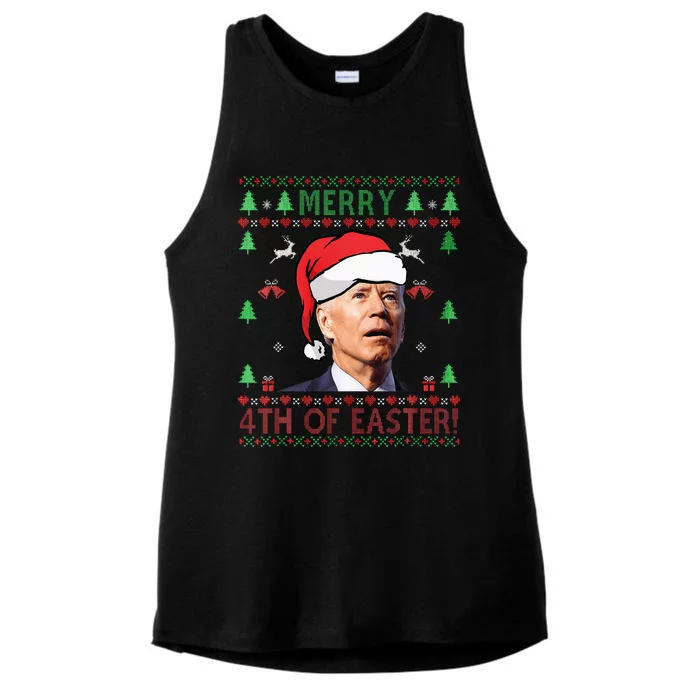 Merry Christmas Joe Biden Happy 4th of July Ladies Tri-Blend Wicking Tank