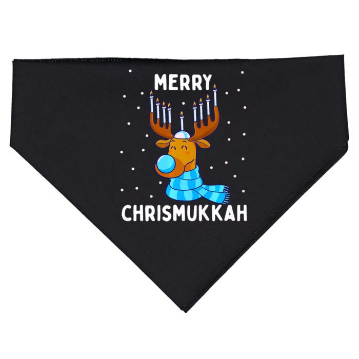 Merry Chrismukkah Jewish Christmas Hanukkah Reindeer Menorah Premium USA-Made Doggie Bandana