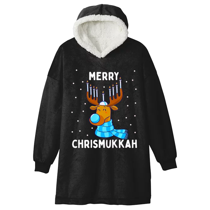 Merry Chrismukkah Jewish Christmas Hanukkah Reindeer Menorah Premium Hooded Wearable Blanket