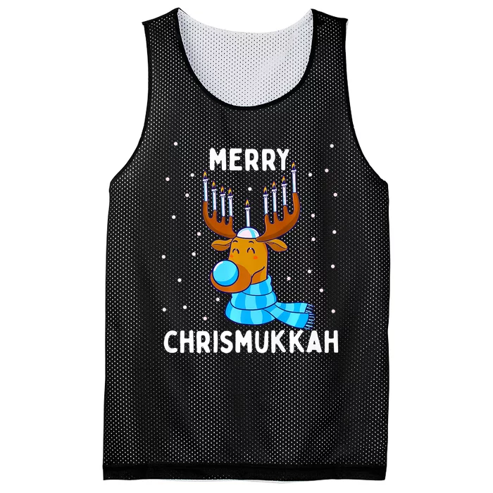 Merry Chrismukkah Jewish Christmas Hanukkah Reindeer Menorah Premium Mesh Reversible Basketball Jersey Tank