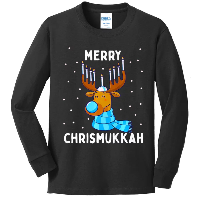 Merry Chrismukkah Jewish Christmas Hanukkah Reindeer Menorah Premium Kids Long Sleeve Shirt