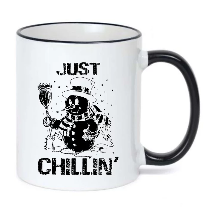 Merry Christmas Just Chillin Snowman Family Matching Pajama Black Color Changing Mug