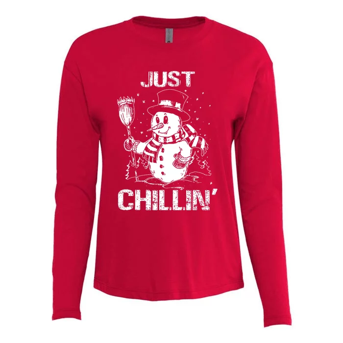 Merry Christmas Just Chillin Snowman Family Matching Pajama Womens Cotton Relaxed Long Sleeve T-Shirt