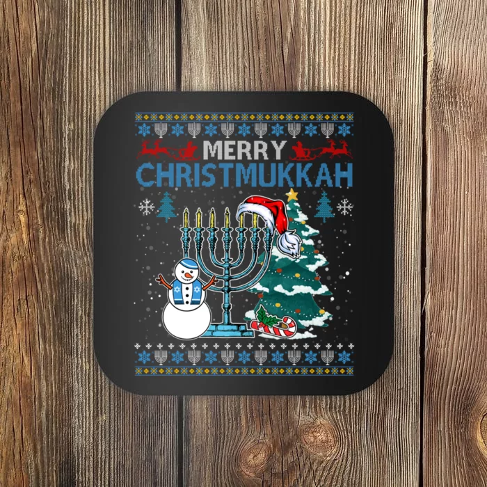 Merry Christmukkah Jewish Hanukkah Christmas Ugly Coaster