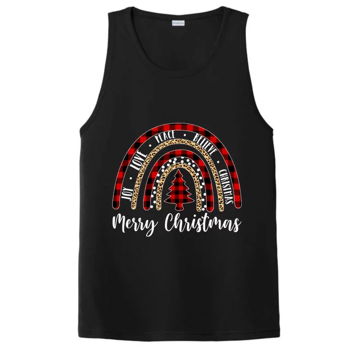 Merry Christmas Joy Love Peace Believe Rainbow Leopard Plaid Cool Gift Performance Tank