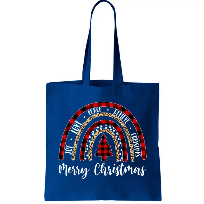 Merry Christmas Joy Love Peace Believe Rainbow Leopard Plaid Cool Gift Tote Bag