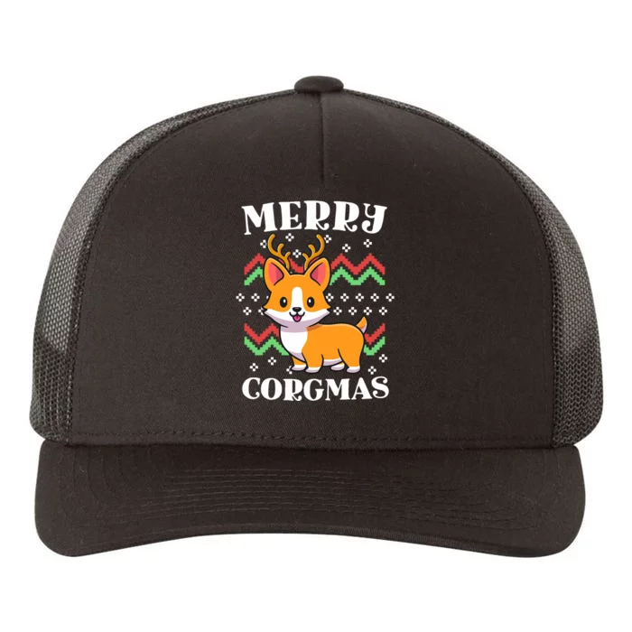 Merry Corgmas Kawaii Christmas Corgi Nerdy Ugly Christmas Yupoong Adult 5-Panel Trucker Hat