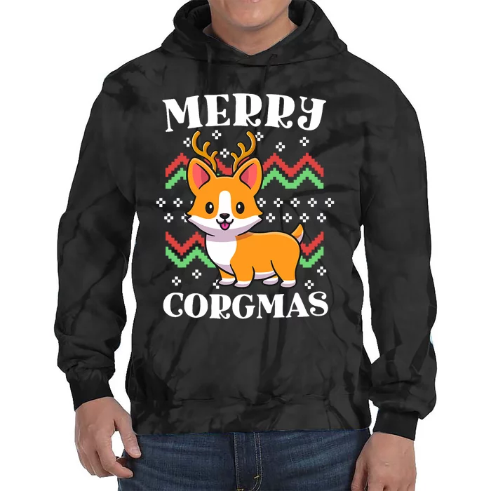 Merry Corgmas Kawaii Christmas Corgi Nerdy Ugly Christmas Tie Dye Hoodie