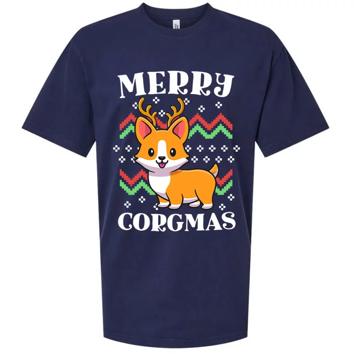 Merry Corgmas Kawaii Christmas Corgi Nerdy Ugly Christmas Sueded Cloud Jersey T-Shirt