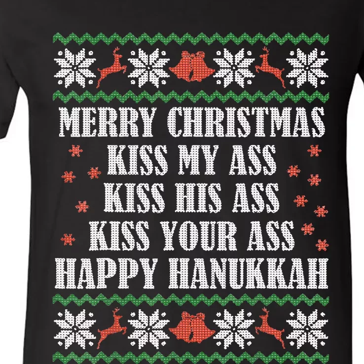 Merry Christmas K.iss My Ass His Ass Your Ass Happy Hanukkah V-Neck T-Shirt