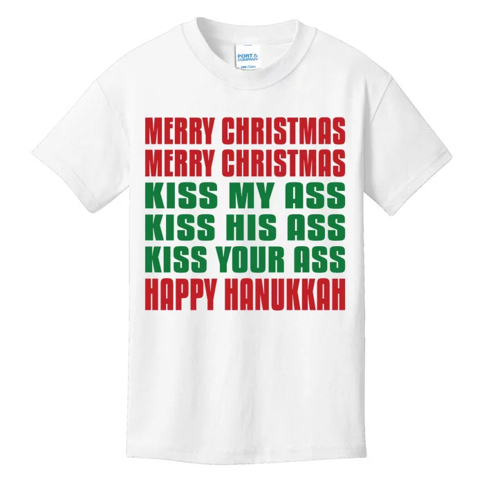 Merry Christmas Kiss My Ass Funny Hanukkah Vacation Kids T-Shirt