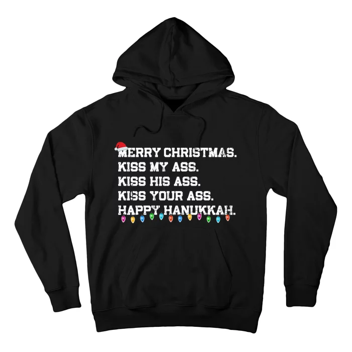 Merry Christmas Kiss My Ass His Ass Your Ass Happy Hanukkah Long Sleeve Hoodie