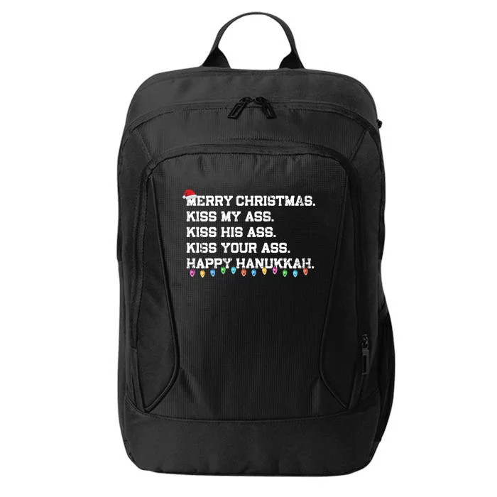 Merry Christmas Kiss My Ass His Ass Your Ass Happy Hanukkah Long Sleeve City Backpack