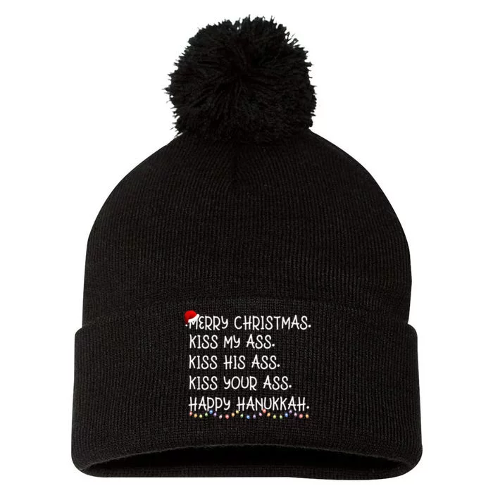 Merry Christmas Kis.s My Ass His Ass Your Ass Happy Hanukkah Pom Pom 12in Knit Beanie