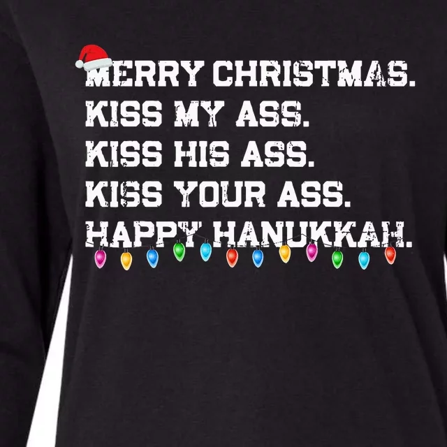 Merry Christmas Ki.ss My Ass His Ass Your Ass Happy Hanukkah Womens Cotton Relaxed Long Sleeve T-Shirt