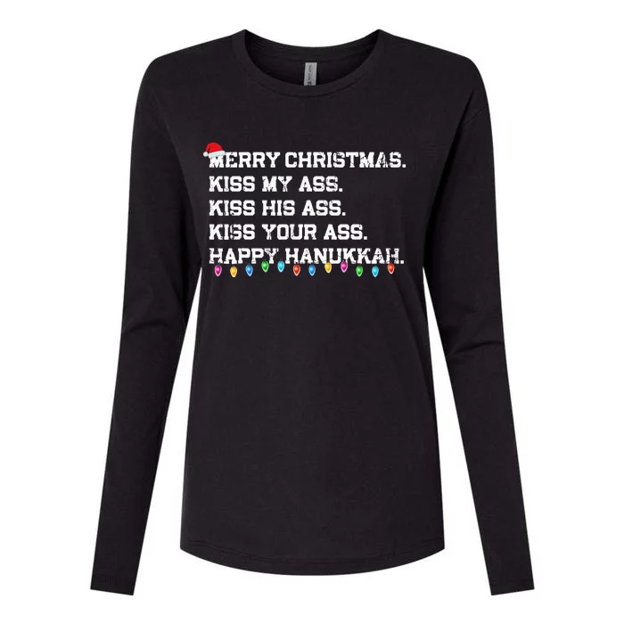 Merry Christmas Ki.ss My Ass His Ass Your Ass Happy Hanukkah Womens Cotton Relaxed Long Sleeve T-Shirt