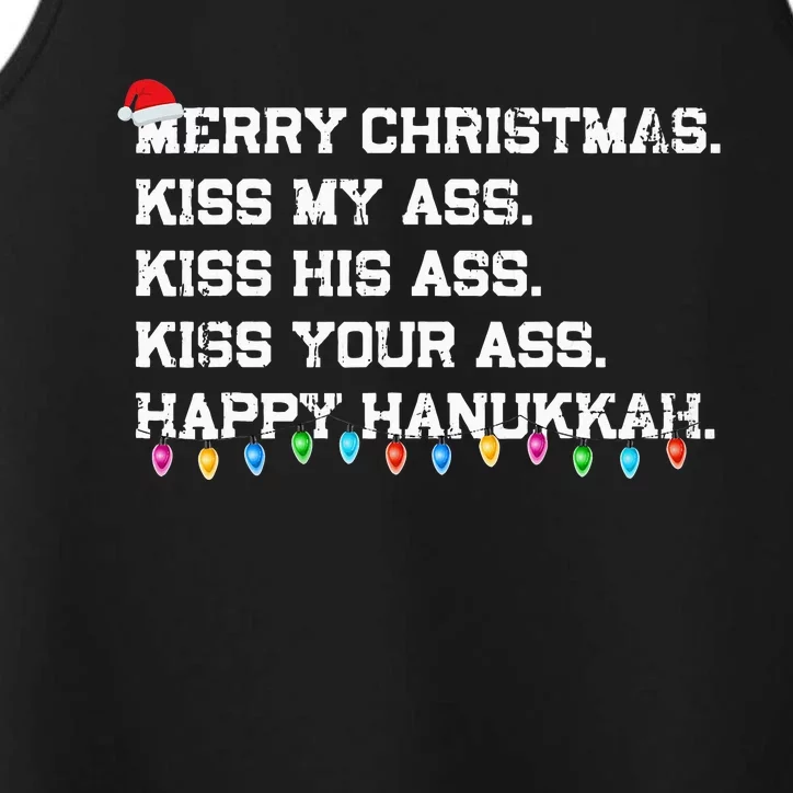 Merry Christmas Ki.ss My Ass His Ass Your Ass Happy Hanukkah Performance Tank