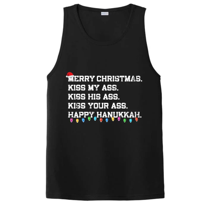 Merry Christmas Ki.ss My Ass His Ass Your Ass Happy Hanukkah Performance Tank