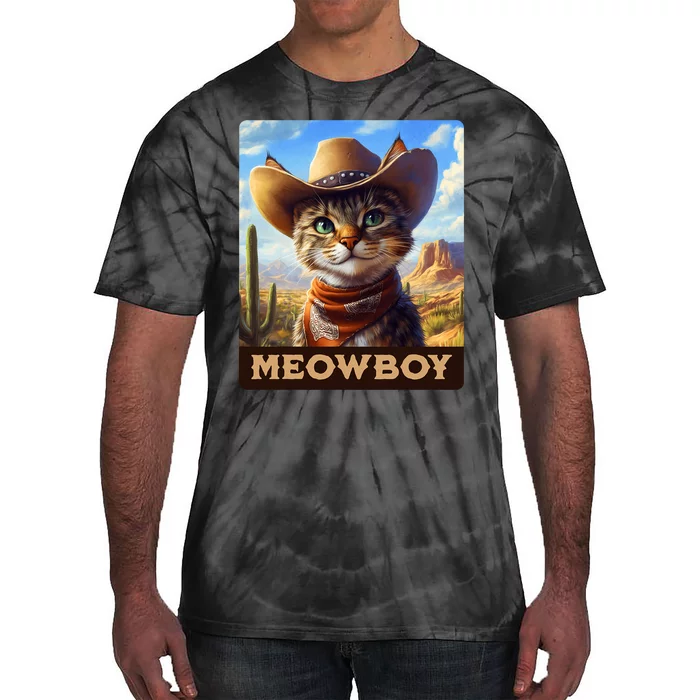 Meowboy Cowboy Kitten Western Whiskers Cat Tie-Dye T-Shirt