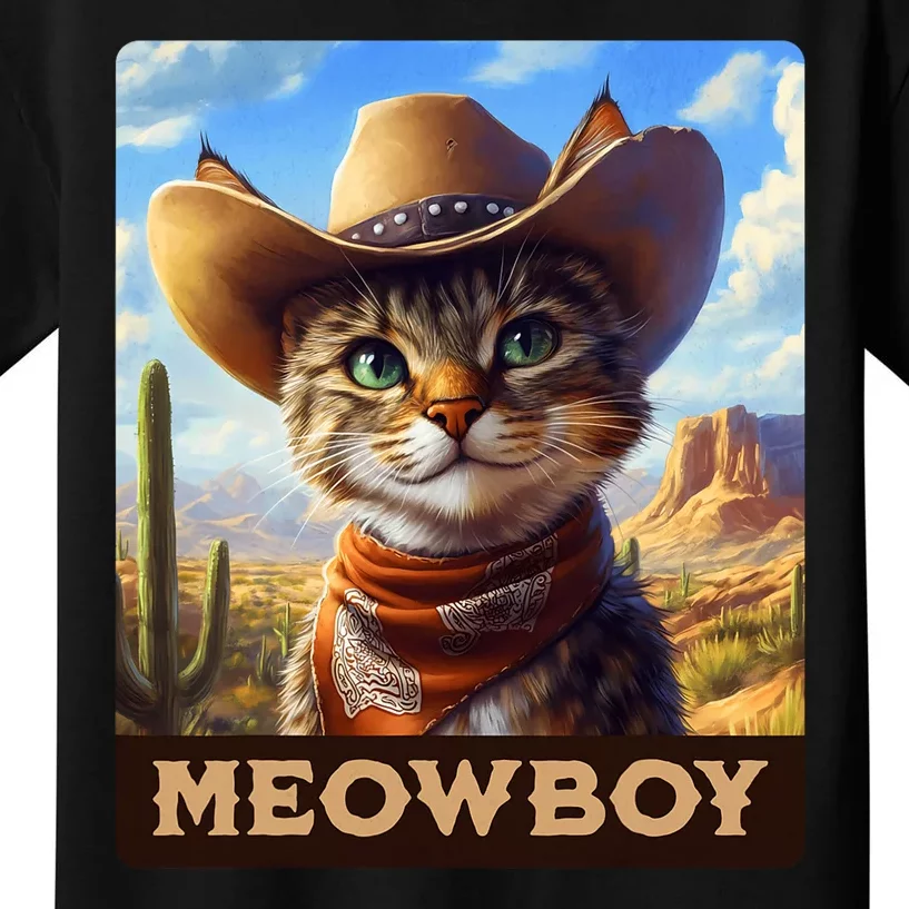 Meowboy Cowboy Kitten Western Whiskers Cat Kids T-Shirt