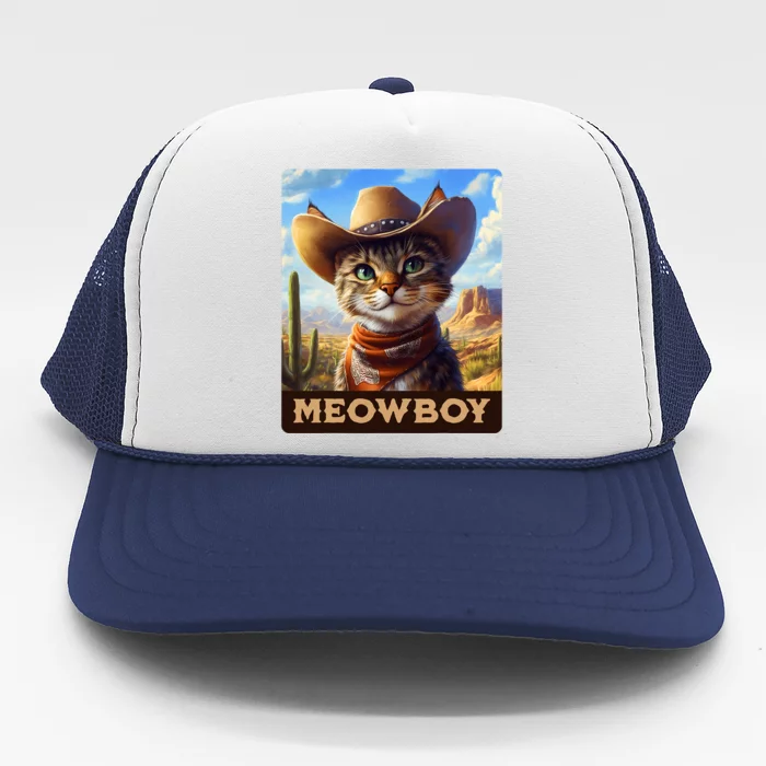 Meowboy Cowboy Kitten Western Whiskers Cat Trucker Hat