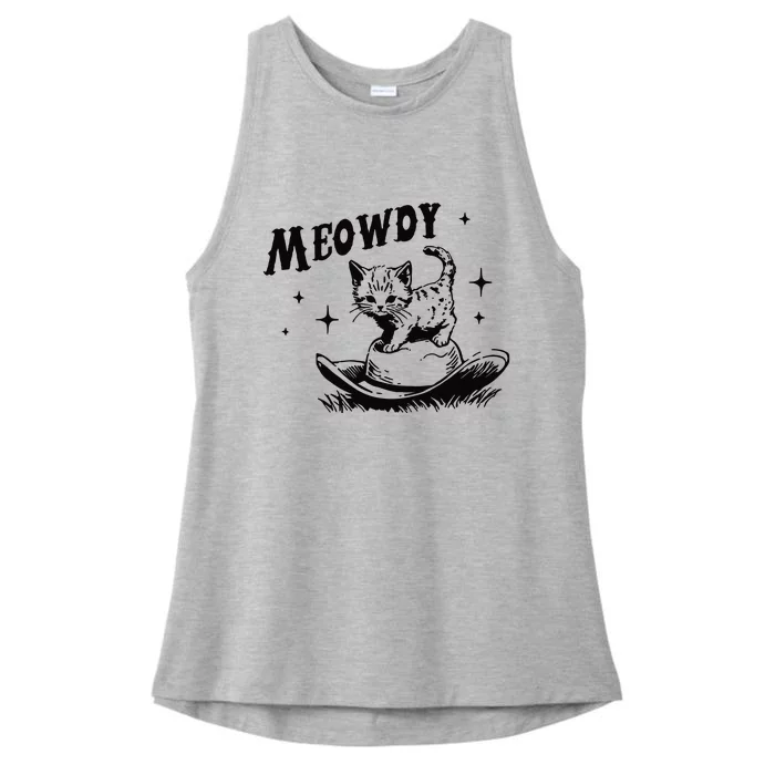 Meowdy Cute Kitten Cat Country Western Vintage Ladies Tri-Blend Wicking Tank