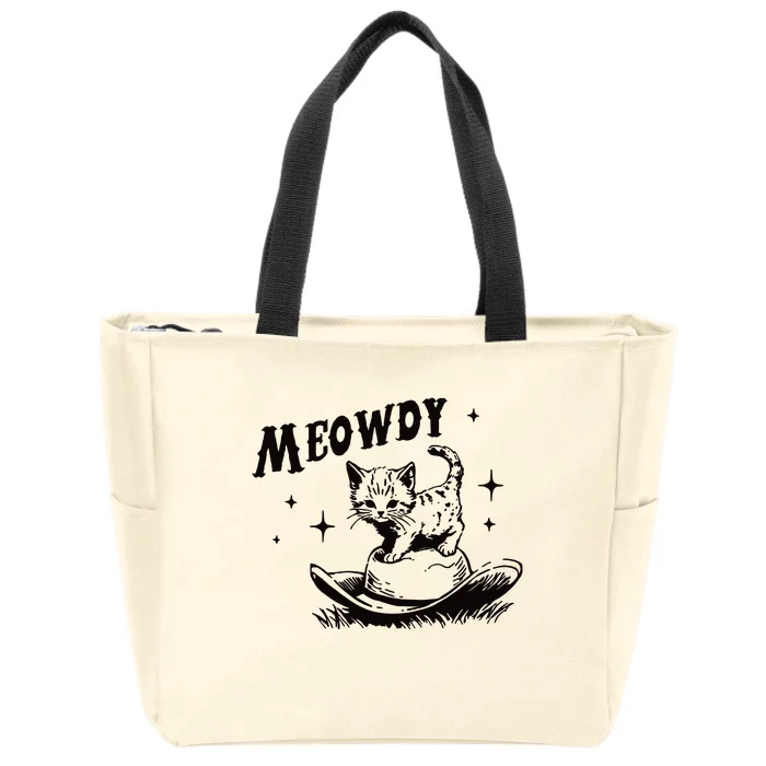 Meowdy Cute Kitten Cat Country Western Vintage Zip Tote Bag