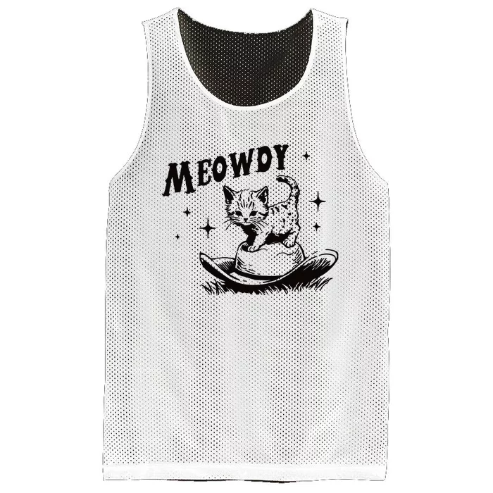 Meowdy Cute Kitten Cat Country Western Vintage Mesh Reversible Basketball Jersey Tank