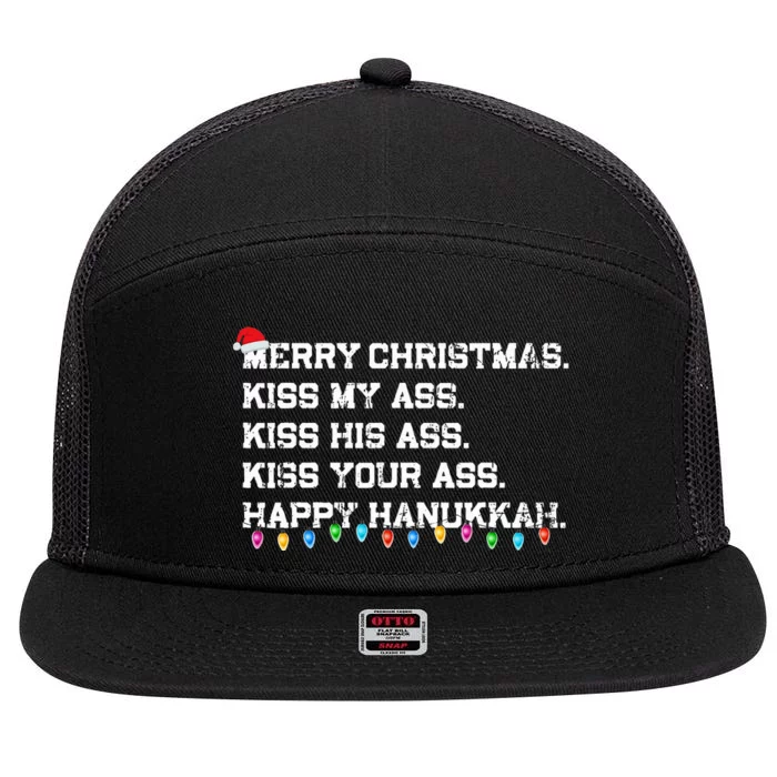 Merry Christmas Kiss My Ass His Ass Your Ass Happy Hanukkah 7 Panel Mesh Trucker Snapback Hat