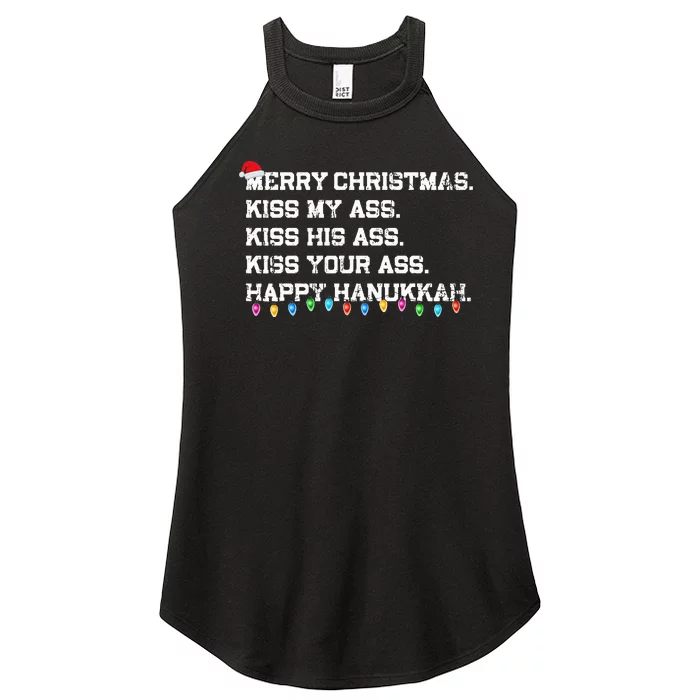 Merry Christmas Kiss My Ass His Ass Your Ass Happy Hanukkah Women’s Perfect Tri Rocker Tank