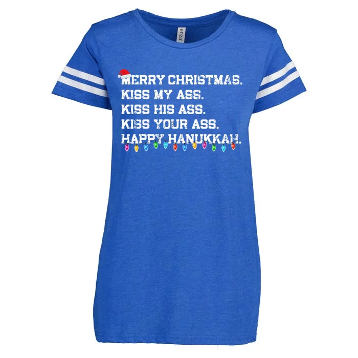 Merry Christmas Kiss My Ass His Ass Your Ass Happy Hanukkah Enza Ladies Jersey Football T-Shirt