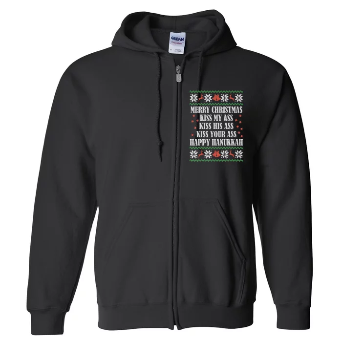 Merry Christmas kissing My Ass His Ass Your Ass Happy Hanukkah Full Zip Hoodie