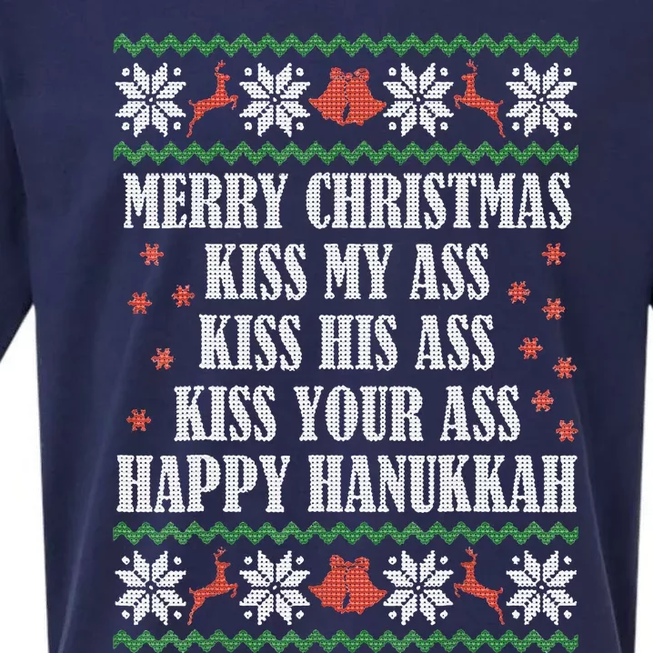 Merry Christmas kissing My Ass His Ass Your Ass Happy Hanukkah Sueded Cloud Jersey T-Shirt