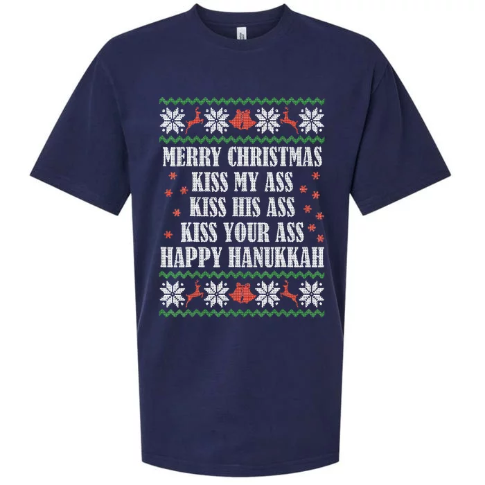 Merry Christmas kissing My Ass His Ass Your Ass Happy Hanukkah Sueded Cloud Jersey T-Shirt