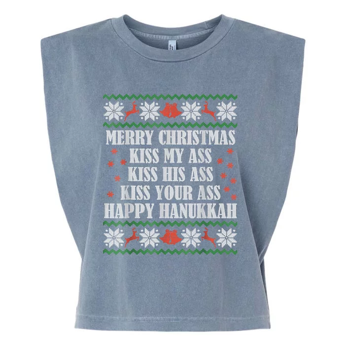 Merry Christmas Kiss My Ass His Ass Your Ass Happy Hanukkah Garment-Dyed Women's Muscle Tee