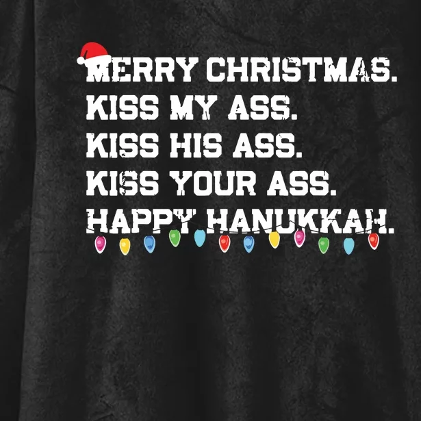 Merry Christmas Kiss My Ass His Ass Your Ass Happy Hanukkah Hooded Wearable Blanket