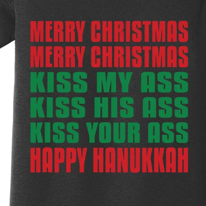 Merry Christmas Kiss My Ass Funny Hanukkah Baby Bodysuit