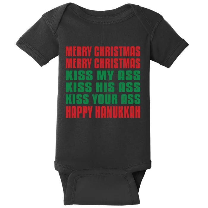 Merry Christmas Kiss My Ass Funny Hanukkah Baby Bodysuit