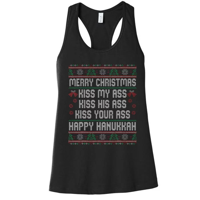 Merry Christmas Kis.s My Ass His Ass Your Ass Women's Racerback Tank