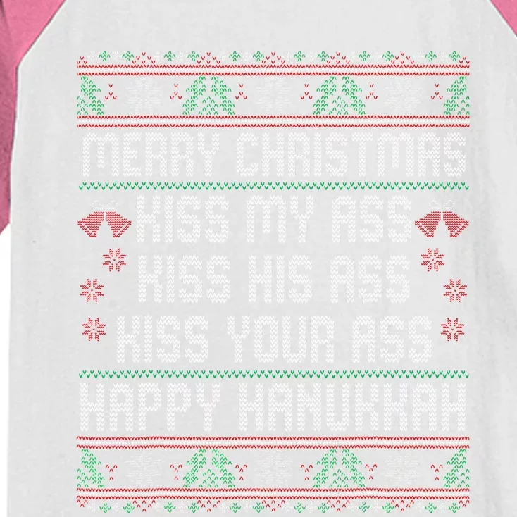 Merry Christmas Kis.s My Ass His Ass Your Ass Kids Colorblock Raglan Jersey